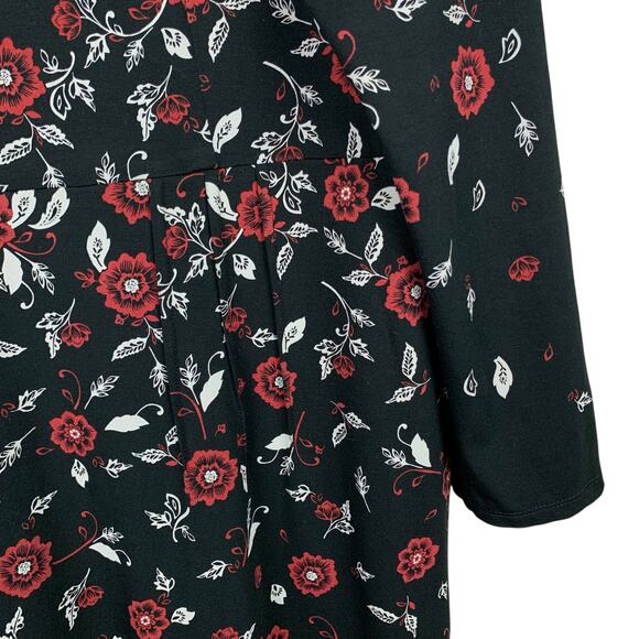 J Jill Wearever Collection Dress Black Red Floral Long Sleeve Stretchy Women's L - Picture 5 of 9